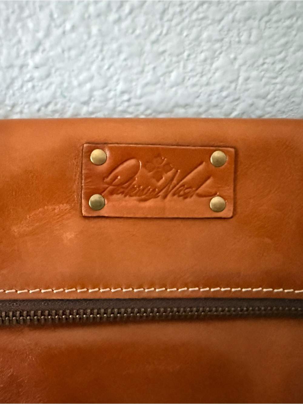 Patricia Nash Cognac Brown Leather Fold-Over Clutch - Picture 4 of 5